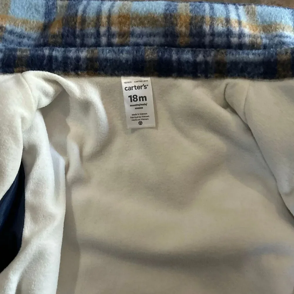 Carter’s Kids Blue Plaid Shacket 18 mo Lined Shirt Jacket